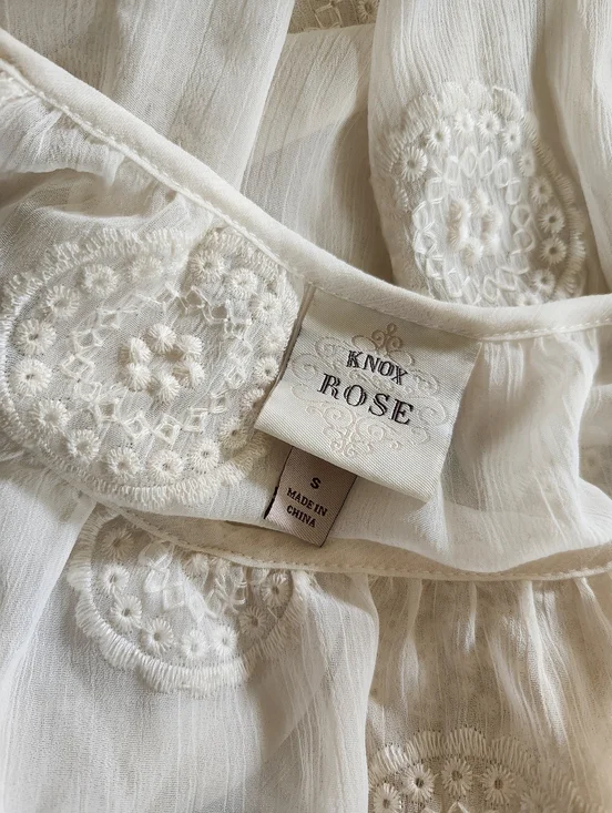 Knox Rose Ivory Sheer Embroidered Boho Blouse - Picture 6 of 7